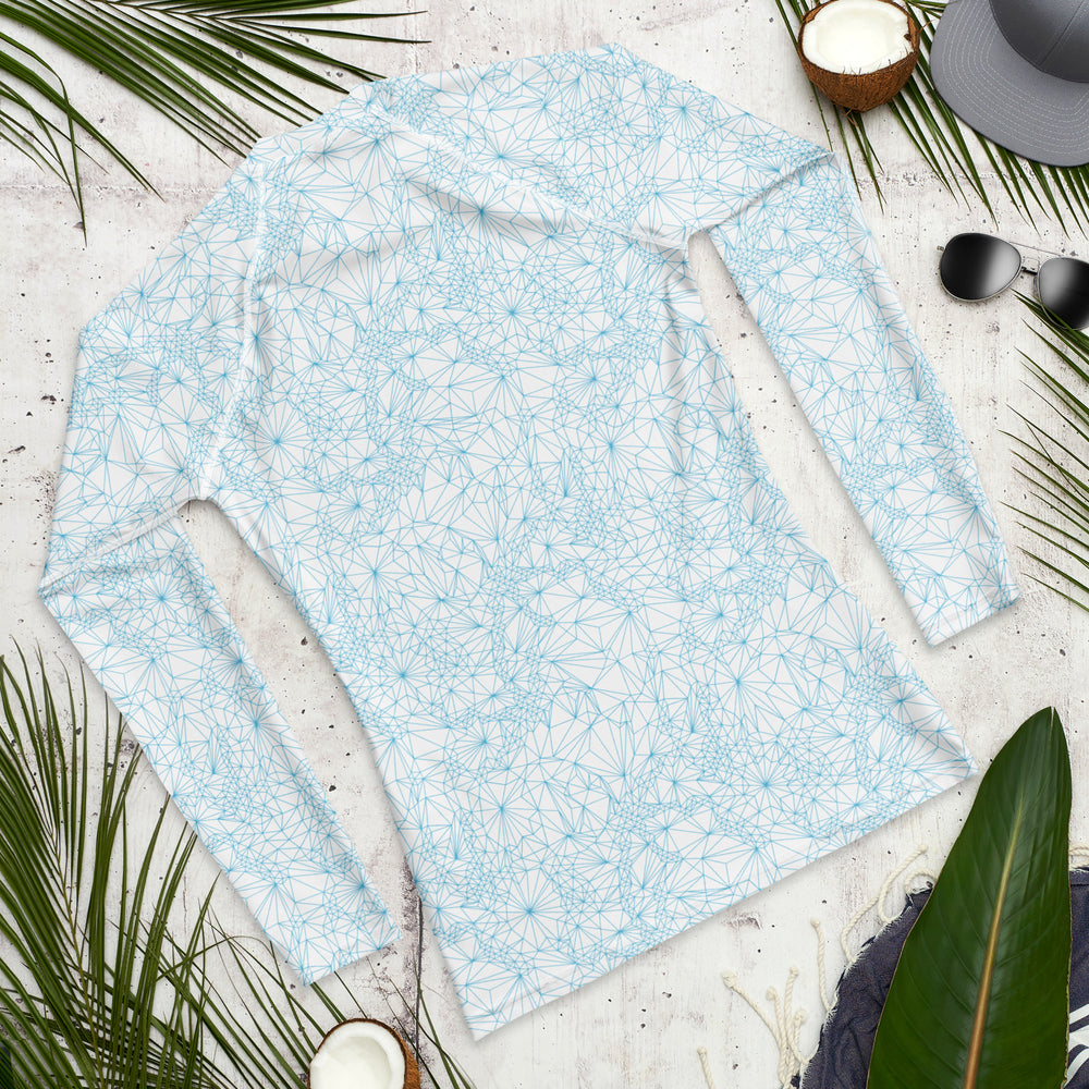 mens uv protection long sleeve shirt with tri-mesh geometric pattern with tropical palms