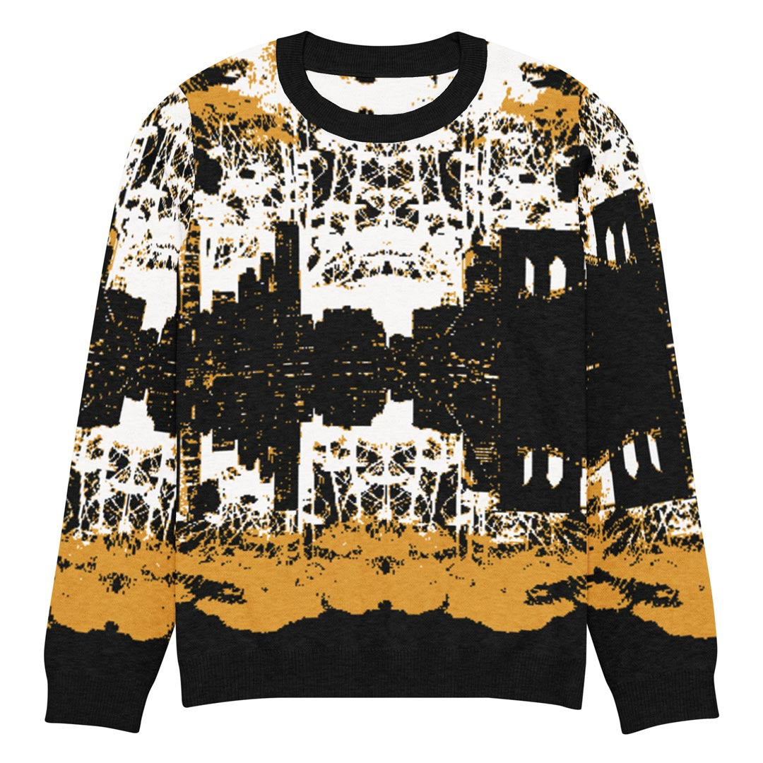 Knitted Crew Neck Sweater NYC Skyline Mustard Yellow | Integrated