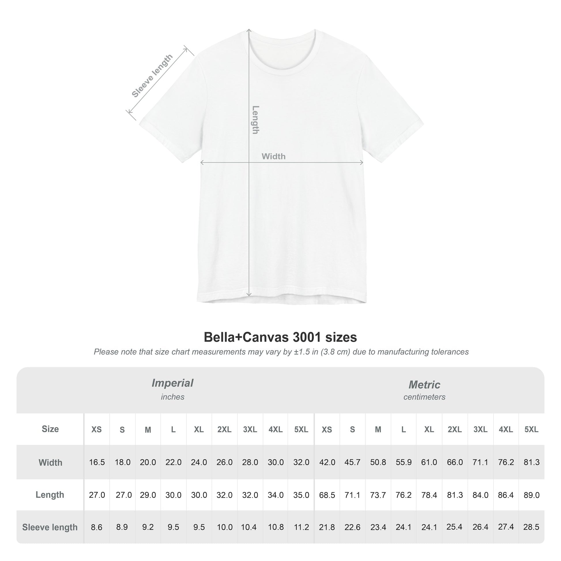 Size chart for Front view of gray Light Within Graphic t-shirt standard fit