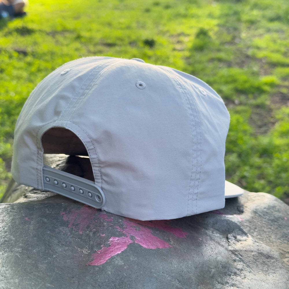 Back of the storm gray Eco-Conscious Recycled Nylon Surf Cap Hat with Digi Board Lines.