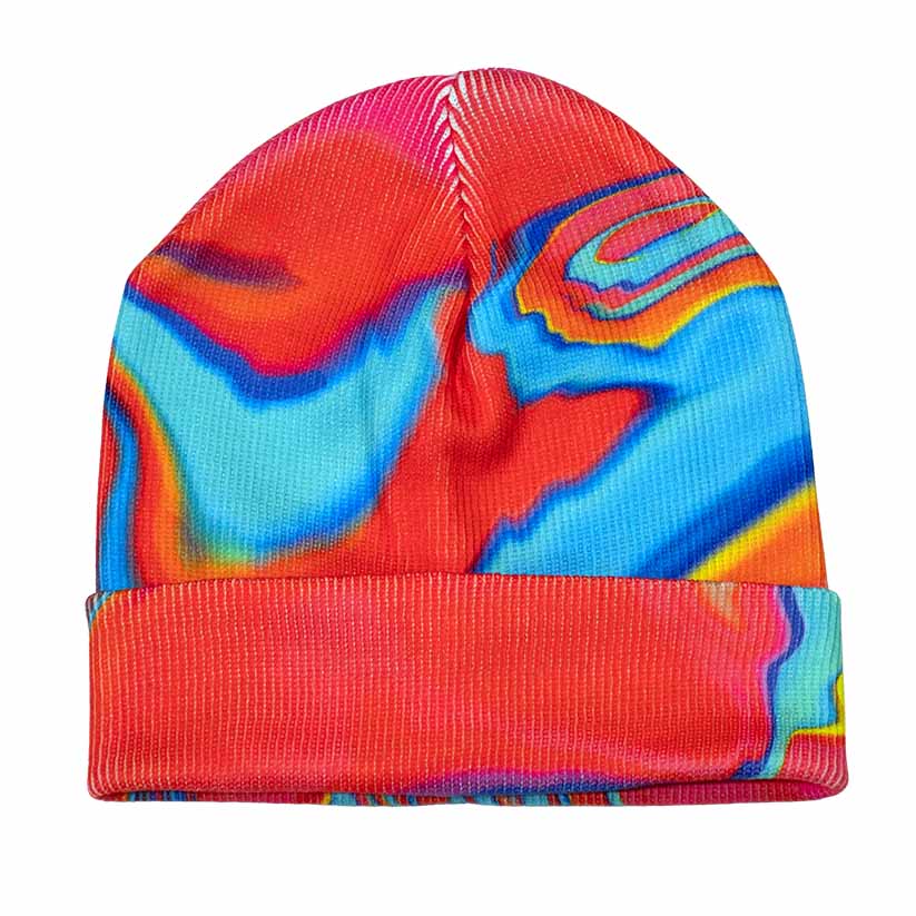 Knitted printed beanie with colorful Abstract Improvisation.
