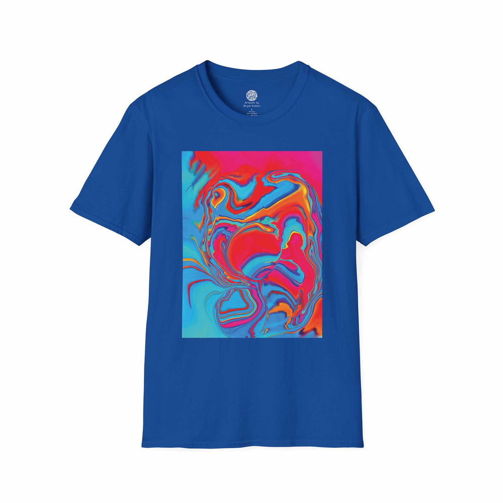 Front view of the Softstyle T-Shirt Improvisational Abstract in Royal.