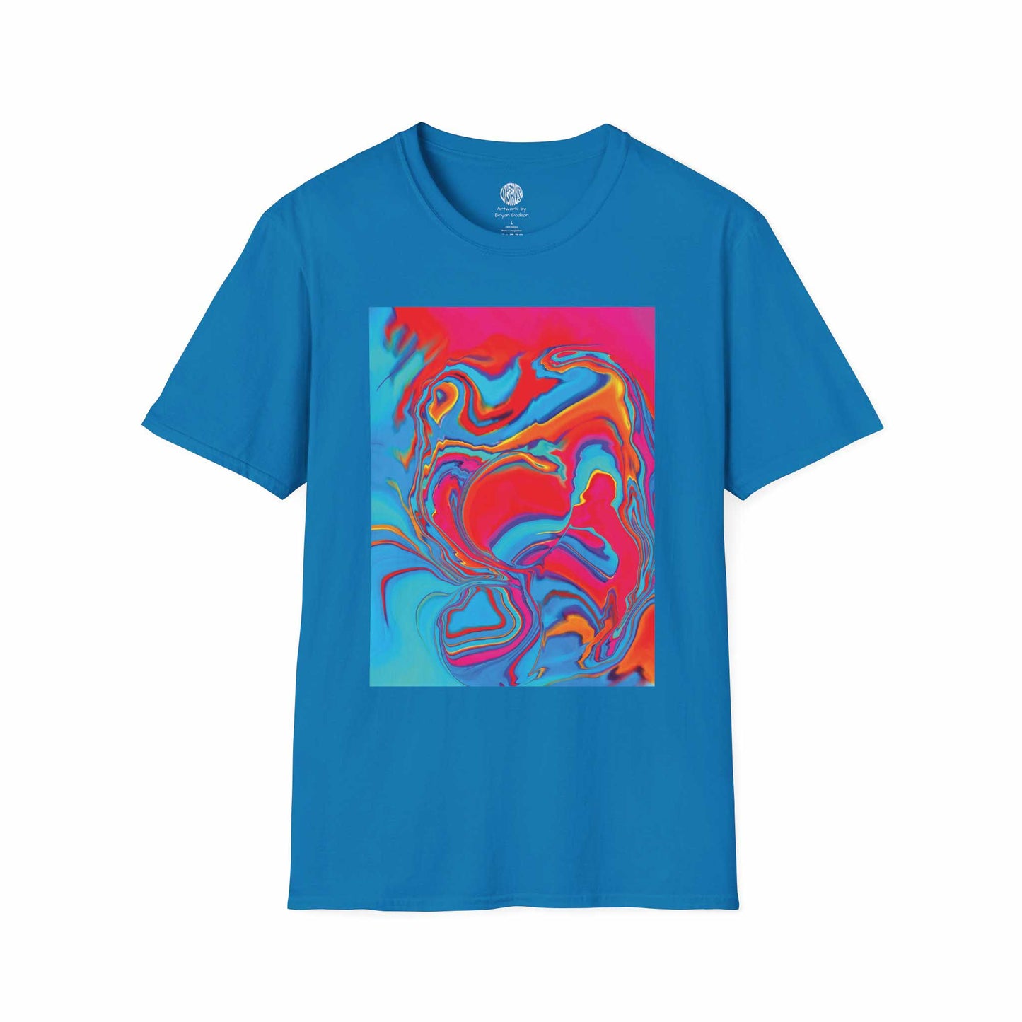 Front view of the Sky colored Softstyle T-Shirt Improvisational Abstract.