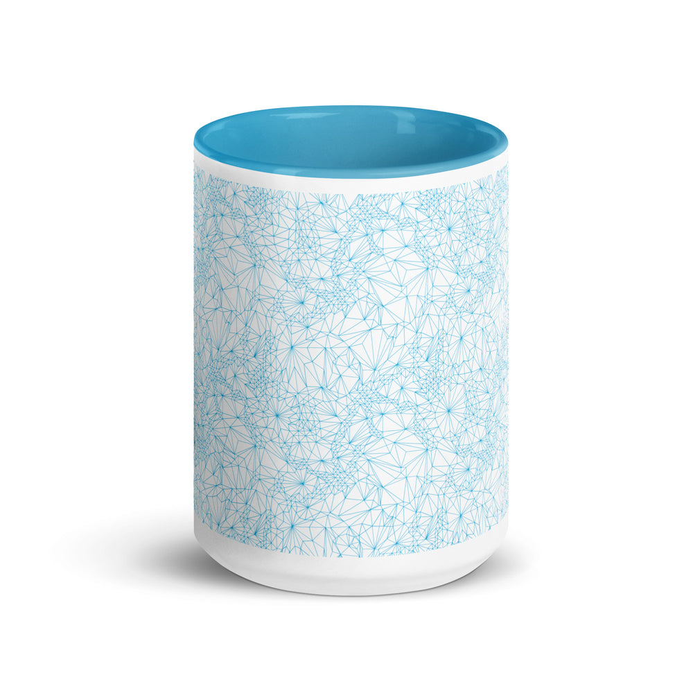 side view of 15 ounce Blue Tri-Mesh Geometric Mug with Blue Interior